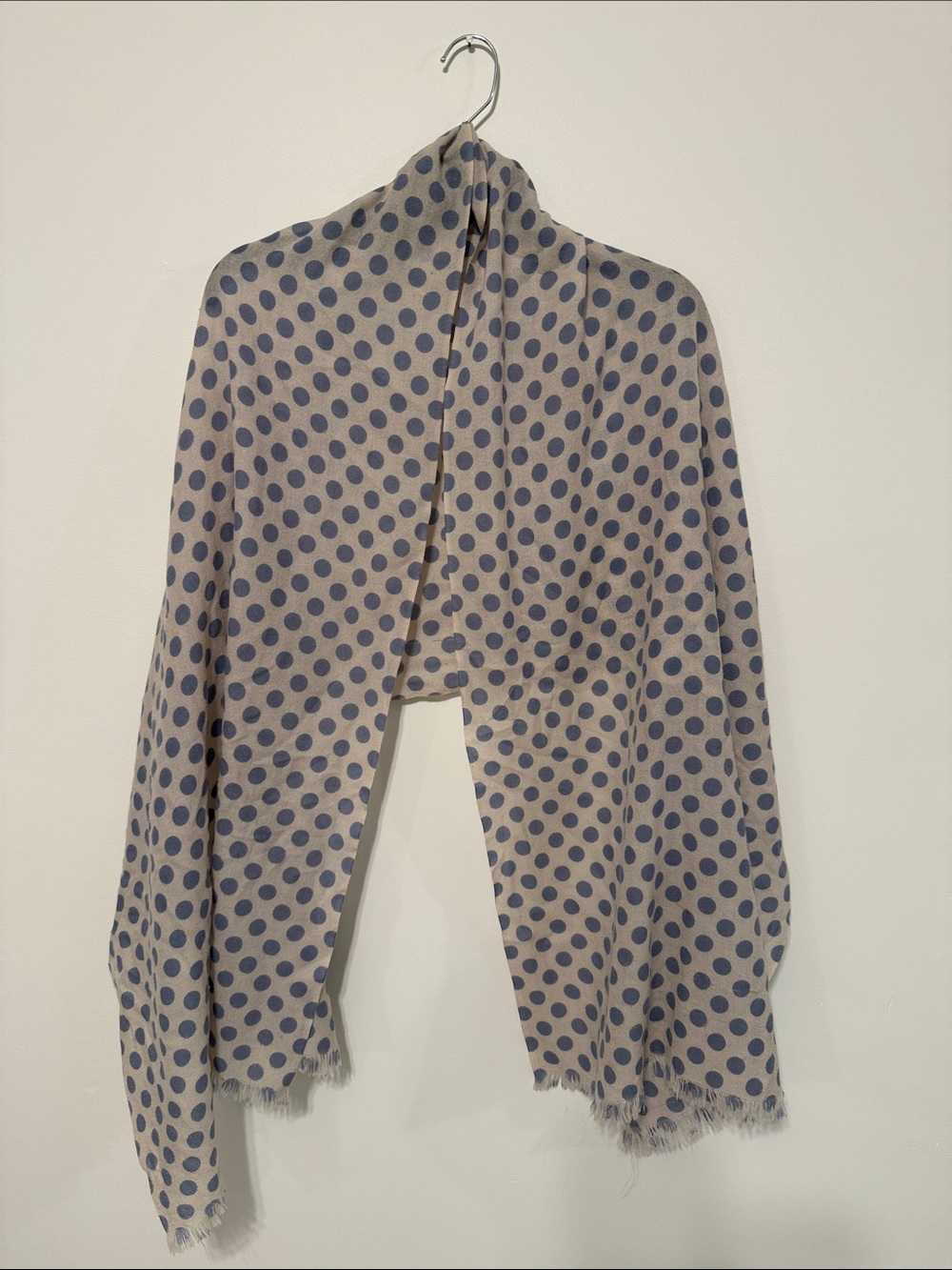 Polka Dot Lightweight Wrap Scarf in Beige and Blue